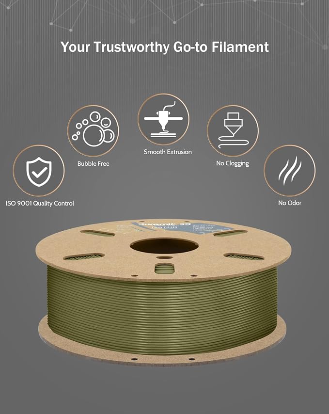 DURAMIC 3D PLA+ Printer Filament 1.75mm PLA Plus Neatly 2Kg Spool(2.2lbs) | PLA Pro Tougher and Stronger, Dimensional Accuracy Probability +/- 0.02mm Army Green