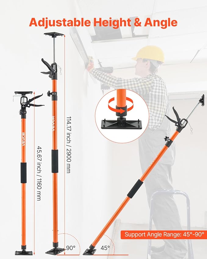 VEVOR Cabinet Jack Support Pole, 8-Pack, 45.7-114.2 Inch Steel Telescopic Quick Support Rod, Adjustable 3rd Hand System up to 154 lbs Capacity for Installing Cabinets, Lifting Drywall, Cargo Bars