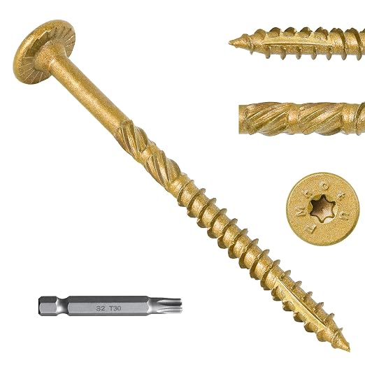FMhotu 4-1/2 Inch Heavy-Duty Outdoor Deck Screws, 250Pcs Star Drive Decking Wood Screws, Rust Resistant Timber Screws for Timber/Log/Landscaping Wood (#14 x 4-1/2 Tan