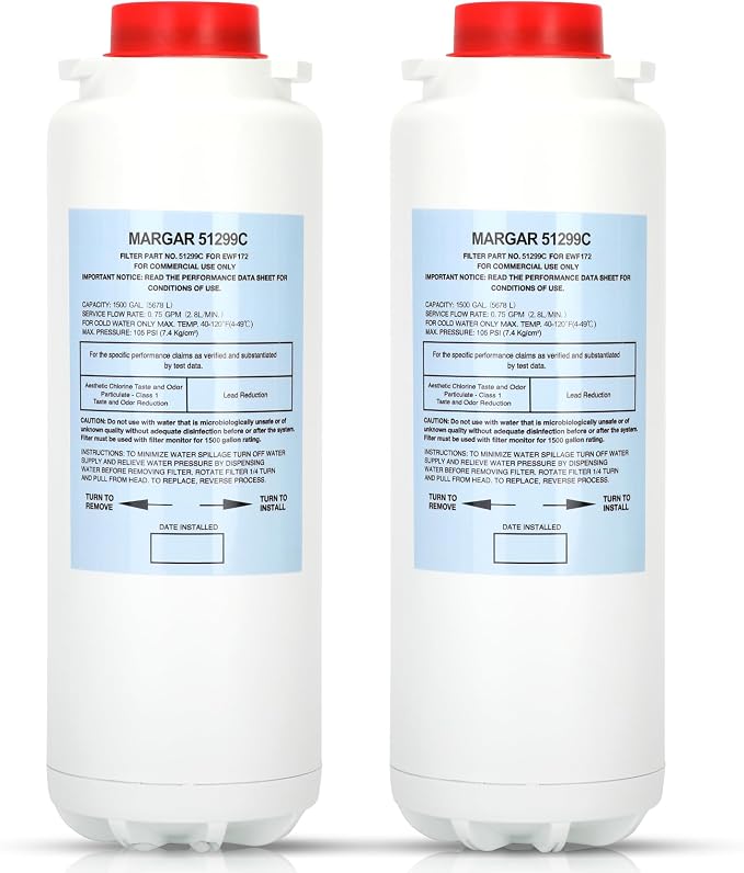 2PC 51299C Filter Replacement Compatible with Elkay EWF172 Filter Kit, Replacement for EWF3000 ERF750（1500 Gallons, No Chip）