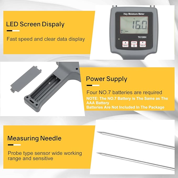TK100H Portable Hay Moisture Tester Probe, Precise Hay Moisture Meter, Hay Bale Moisture Tester, Hay Moisture Probe for Ensuring Optimal Hay Quality, Preventing Spoilage