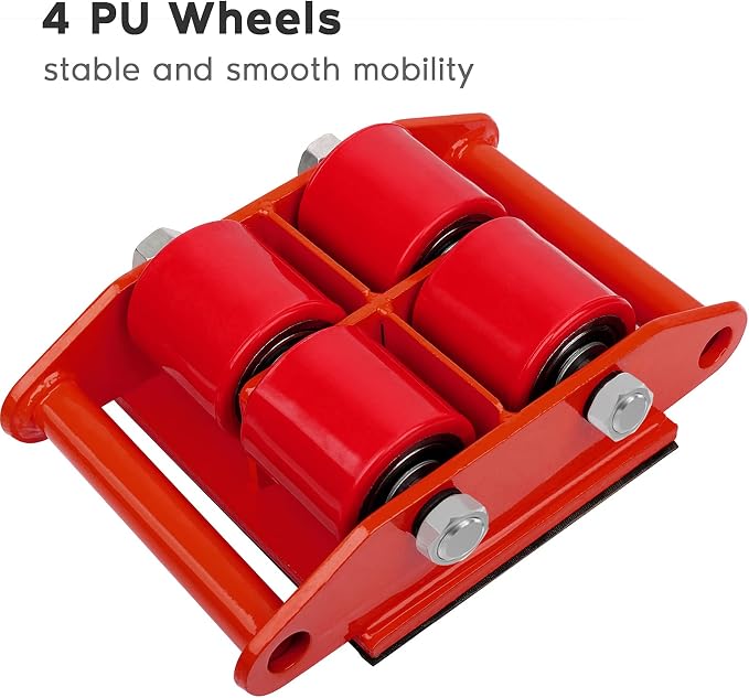 6T Machinery Skate Dolly with 360° Rotation Cap for Heavy Duty Moving | Carbon Steel 13200lbs Heavy Duty Machine Dolly Skate for Industrial Moving Equipment Red 1pc PU Rollers