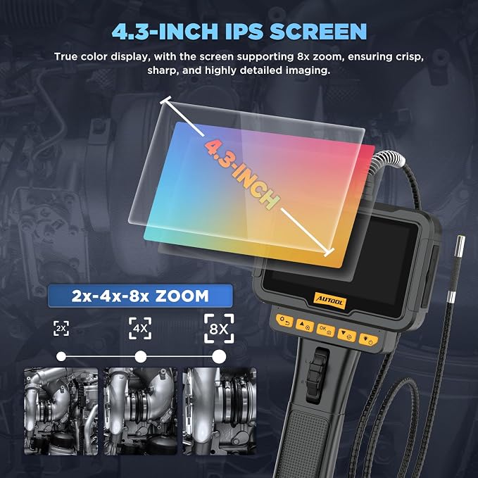 AUTOOL Two-Way 210°Articulating Borescope with Light Endoscope Camera | 6.25mm Lens IP67 Waterproof 1M Cable Photo Video Record