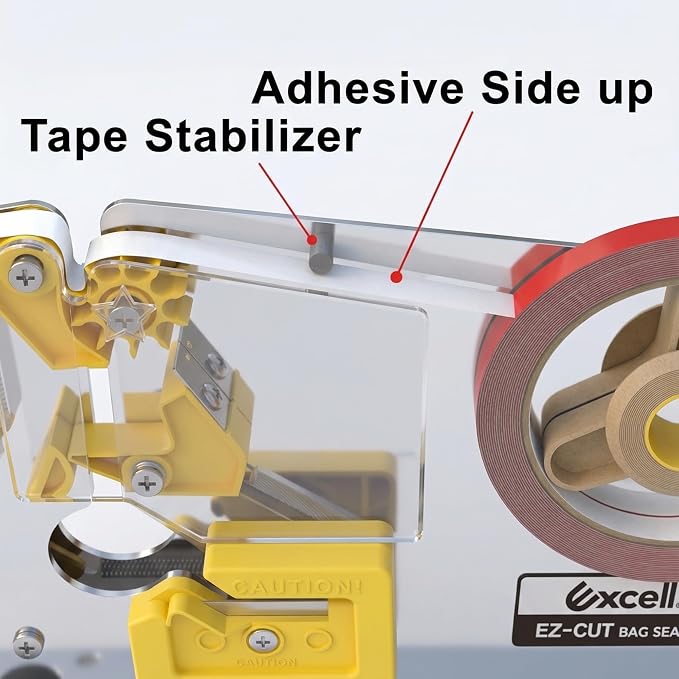 ICO by Excell Tape Bag Sealer, Bag Taper with Integrated Trimmer & Stabilizer, Heavy Duty for Meat Packaging, Bakeries & Cold Storage, 0.5" Wide with 3" Core