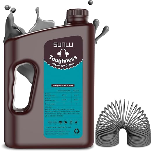SUNLU High Toughness 3D Printer Resin 3KG, Enhanced Flexible 3D Printing Photopolymer Resin, 405nm UV Fast Curing 3D Resin for Most LCD DLP SLA Resin 3D Printers, 3000g Dark Grey