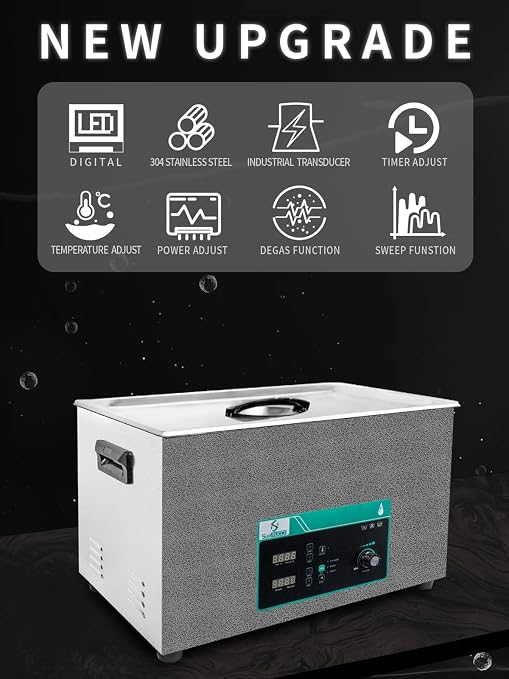 Ultrasonic Cleaner 30L, Sweep Function, 600W Power Adjustable Ultrasonic Parts Cleaner for Cleaning Metal Engine Parts, Carburetor, Fuel Injector, Gun, Oil Filter, Bike Chain, Gear, Eyewear
