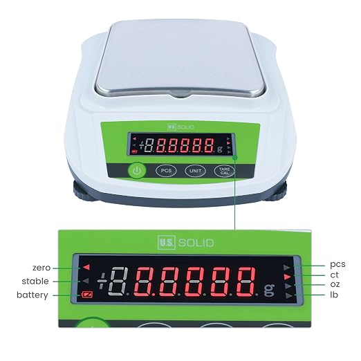 U.S. Solid Precision Balance, 3000g/6.6lb x 0.01g Digital Lab Scale, 6.2" x 5" Rectangular Pan, Piece Counting, g/ct/oz/lb, 100-240V AC & 4xDC 1.5V Battery, Kitchen, Jewelry, Scientific Use