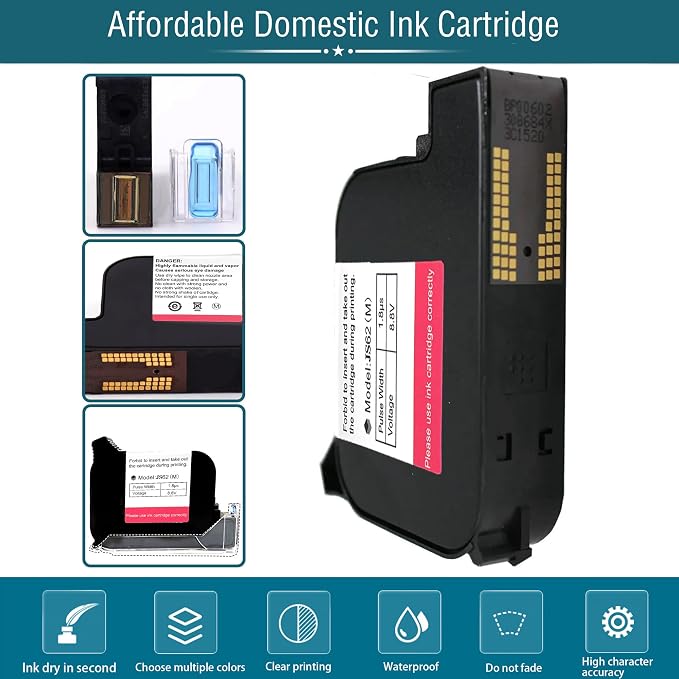 Phezer Handheld Inkjet Printer Gun P15U with Quick-Drying Ink Cartridge, 0.5inch/12.7mm Nozzle Portable Handheld Printer for Text/Barcode/Logo/QR/Counter/Number/Date (with JS62 Cartridge)
