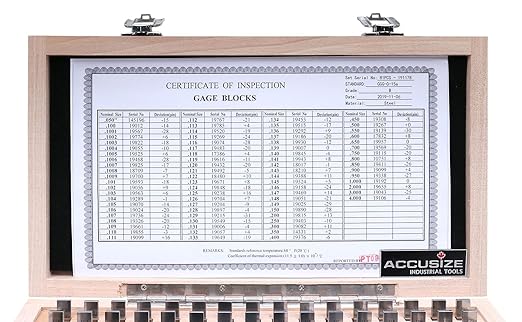 Accusize Industrial Tools Precision 81-Piece Steel Gauge Block Set, Grade B Accuracy, Corrosion-Resistant, P900-S581 | ASME B89.1.9-2002, Hardened to HRC 64, Corrosion-Resistant, with Certificate of Inspection