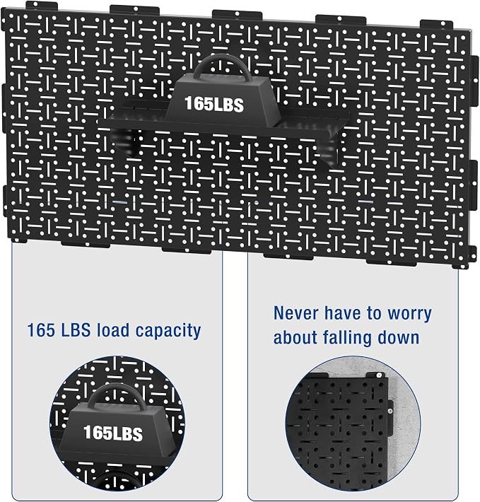 WORKPRO Metal Pegboard 16”x 32” Steel Panel with Round Holes & Vertical Slots, Black Heavy Duty Garage Peg Board Wall Pegboard Organizer for Wood Working Work Shop, Craft Room, 2 Pack