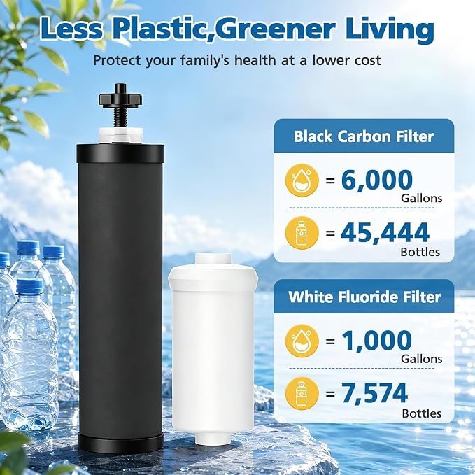 Water Filter Replacement Compatible with Ber-key ® BB9-2 Gravity Water Filter System, High-Efficiency Coconut Shell Activated Carbon for 250+ Contaminants, 4 Pack Black Carbon Filters