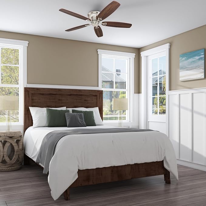 Honeywell Glen Alden 52 Inch Indoor LED Ceiling Fan with No Light, Pull Chain Control, 5 Dual-Finish Blades, Quiet Reversible Motor, Brushed Nickel