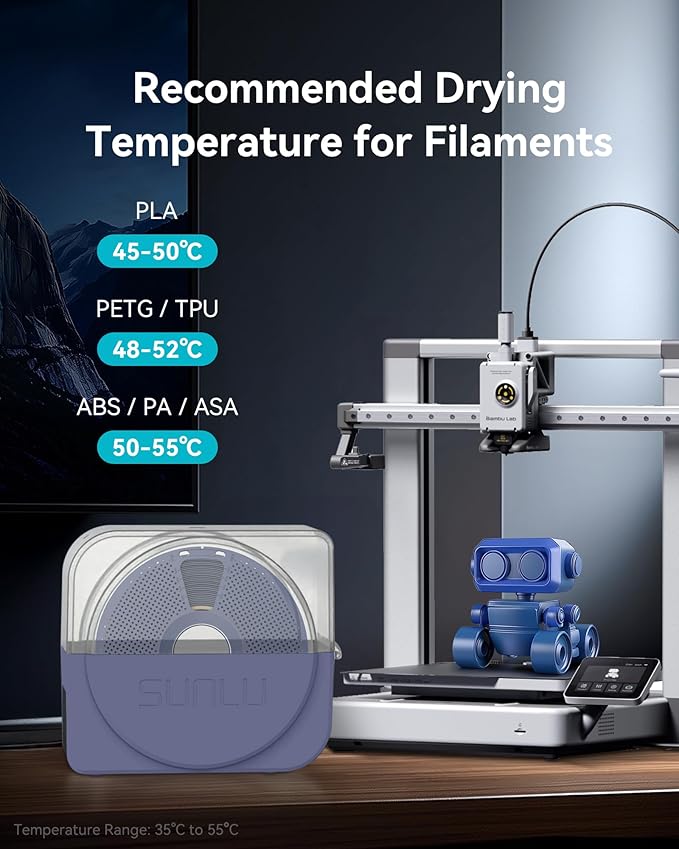 SUNLU Official Filament Dryer S1 Plus, Built-in Circulation Fan, Filament Dryer Box Storage Box for 3D Printer Filament 1.75 2.85 3.00, S1 Plus Blue Grey