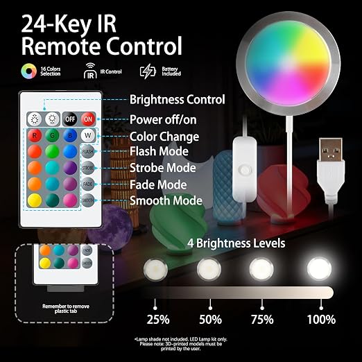 6 Pack RGB Remote Control LED Lamp Kit 001 for Bambu lab A1 mini/A1 MH001, Color Storage, Dimming, 5V USB Puck Light Set DIY Hardware Spare Parts for Makerwold 3D Printed Light Projects