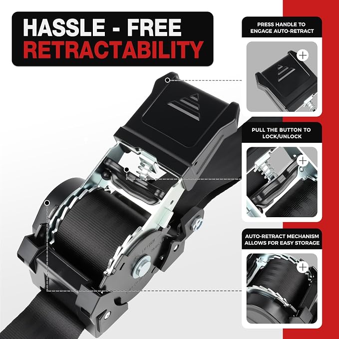 Retractable Boat Tie Down Straps-2" x 6ft Heavy Duty Transom Strap,Trailer Bolt-On Mount Ratchet Straps for Boat,Jet Ski-4,400lbs Break Strength - Includes 3/8” bolts & Storage Bag (2-Pack)