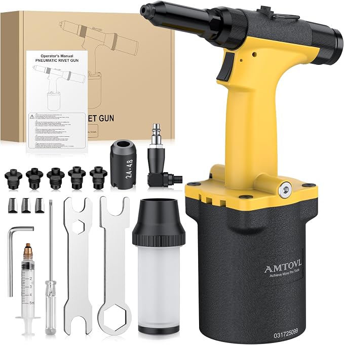 AMTOVL Pneumatic Riveter - 1400KGF/3086LBF Pulling Pneumatic Rivet Gun, Heavy-Duty Air Pop Riveter 3/32", 1/8", 5/32", 3/16", 1/4" Capacity Self-Suction Design