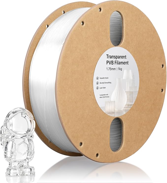 Transparent PVB Filament for 3D Printer 1.75mm 1kg 3D Printer Filament Compatible with Most FDM Printers, Easy Surface Smoothing with Ipa Alcohol, PLA-like Printing Performance, Vacuum Sealed
