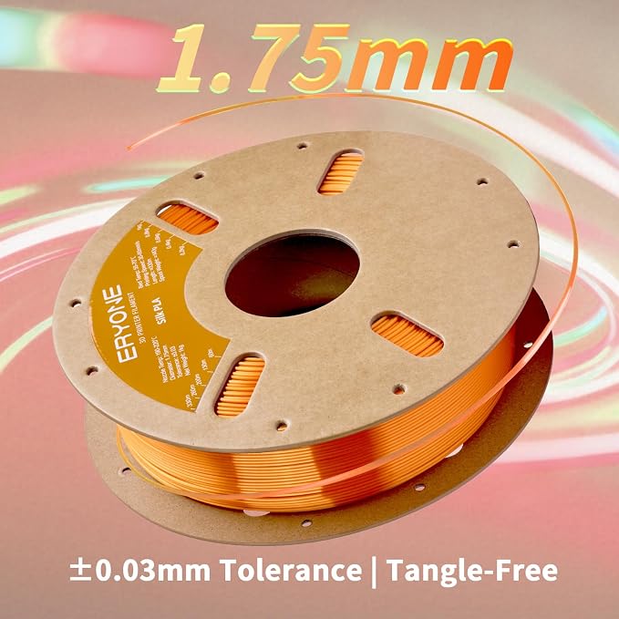 ERYONE Silk PLA Filament for 3D Printer 1.75mm +/- 0.03mm, Shiny Filament 1kg (2.1lbs)/Spool, Orange