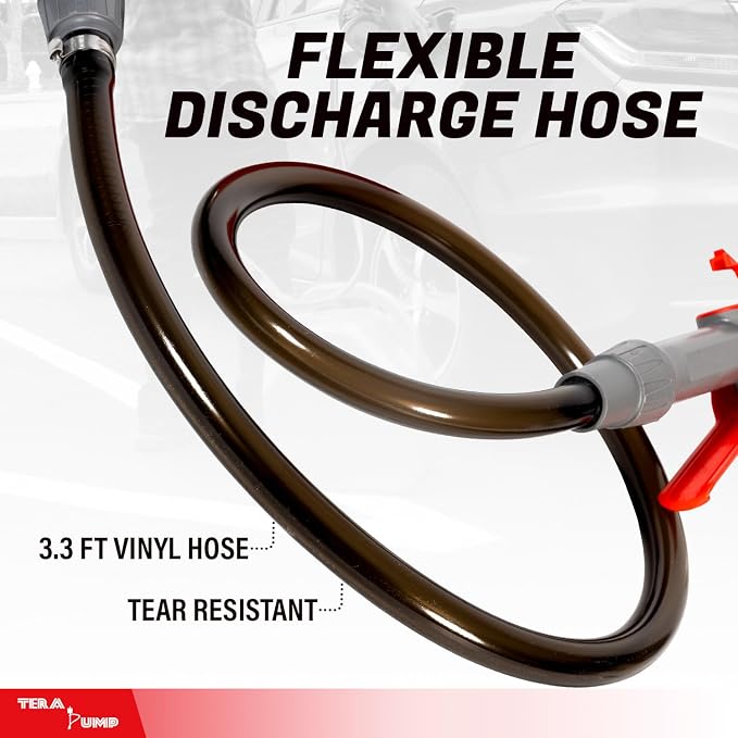 TERA PUMP Fast Transfer Stick Pump, Battery Powered (2D) | Trigger Handle, 39.4 Inch Vinyl Hose, 2.8 GPM Max Flow Rate