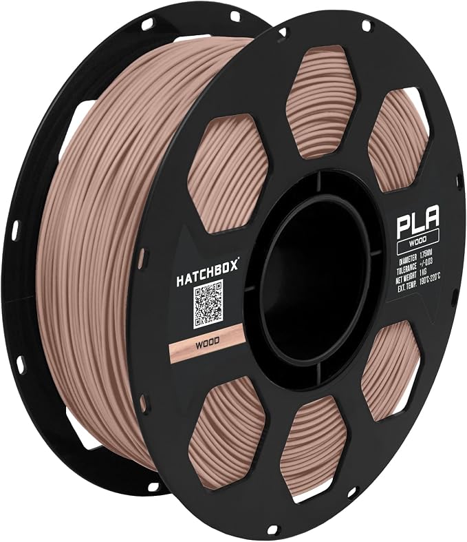HATCHBOX 1.75mm Wood PLA 3D Printer Filament, 1 KG Spool, Dimensional Accuracy +/- 0.03 mm, 3D Printing Wood Filament
