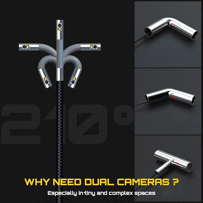 DXZtoz Dual-Lens Articulating Borescope with Light, 0.25in Ultra-Thin Probe, 5-inch IPS Industrial Endoscope Inspection Camera Scope for Engine Aircraft Automotive Mechanic Electrician-5FT