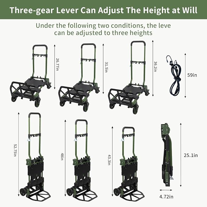 2-in-1 Black Folding Small cart, Outdoor Cargo handling Vehicle, Flatbed Trailer with a Load Capacity of 330 pounds (1, Black Brake)