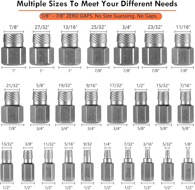 XEWEA 25Pcs Screw Extractor Set, Hex Head Multi-Spline Easy Out Bolt RemoverTool, High-Hardness Cr-Mo Steel EZ Out for Removing Stripped, Broken Rusted Bolts Screws, Father's Day gift