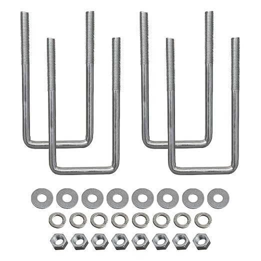 Square U Bolt and Hardware for Boat Trailer, Galvanized Steel, 1/2" Diameter x 3-1/16" x 7-5/16" for 3x3 Beam (4 Pack)