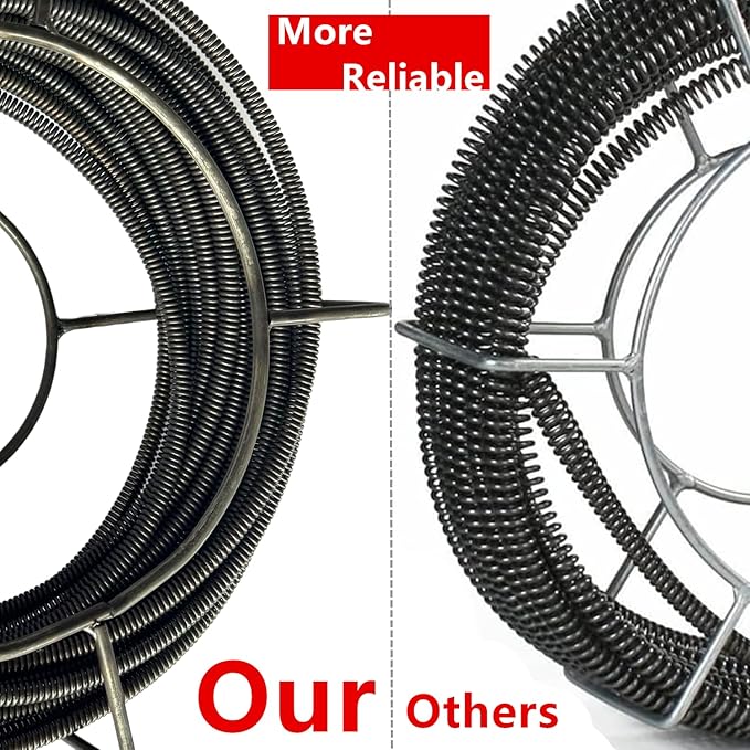 Drain Cleaning Cable 100 Feet x 3/8 Inch, Hollow Core Steel Sewer Cable with 8 Cutter for 1.6" to 4" Pipes, Sewer Auger Cleaner Cable for Sink, Floor Drain, Toilet (100 Feet x 3/8 Inch)
