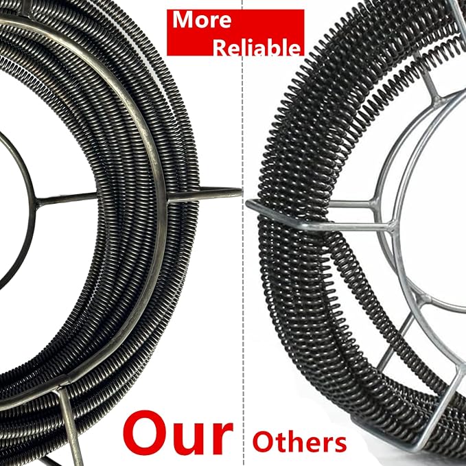 Drain Cleaning Cable 3/8 Inch x 75 Feet, Hollow Core Steel Sewer Cable with 8 Cutter for 1.6" to 4" Pipes, Sewer Auger Cleaner Cable for Sink, Floor Drain, Toilet (75 Feet x 3/8 Inch)