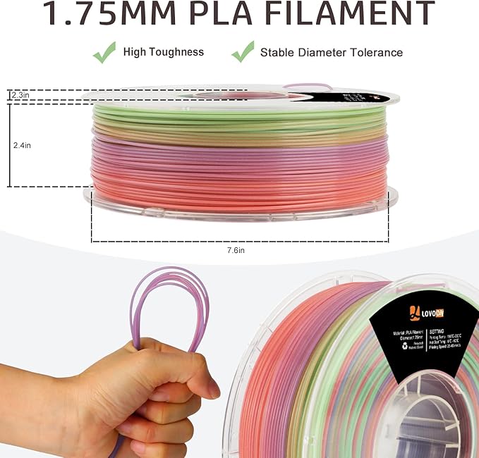 LOVOON 3D Printer Filament Luminous Glow Rainbow PLA,Magic irradiative 3D PLA Filament 1.75mm, for Halloween and Christmas Decorations, Glow-Rainbow 6,1KG(2.2lbs)/Spool