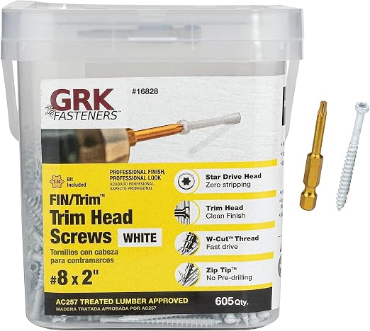 GRK 16828#8 x 2 FIN/Trim™ Finishing Trim Head Screws - White 605 Count