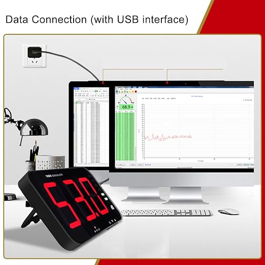 Decibel Meter Digital Sound Level Meter 30-130db Reader Large LCD Display Noise Meter Decibel Wall Mounted Hanging DB Tester with Alarm TA654B