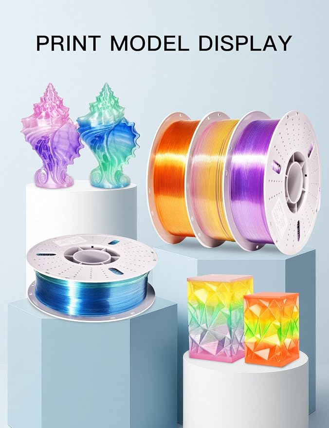 PINBALL PETG Rainbow 3D Printer Filament 1.75mm, Multicolor Translucent PETG Filament Bundle, Accuracy +/- 0.02 mm, 4kg in Total