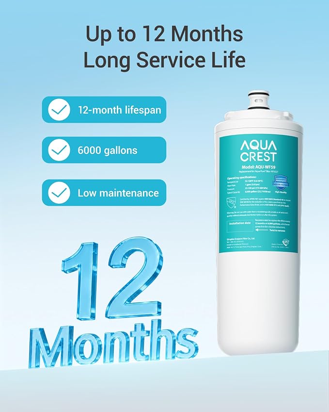 AQUA CREST AP5527 Reverse Osmosis Pre and Post Water Filter Cartridge, Replacement for Aqua-Pure® AP5527, 5598101, AP-RO5500, APRO5500 Reverse Osmosis System, NSF 42 Certified, 2 Pack, Model No.WF59