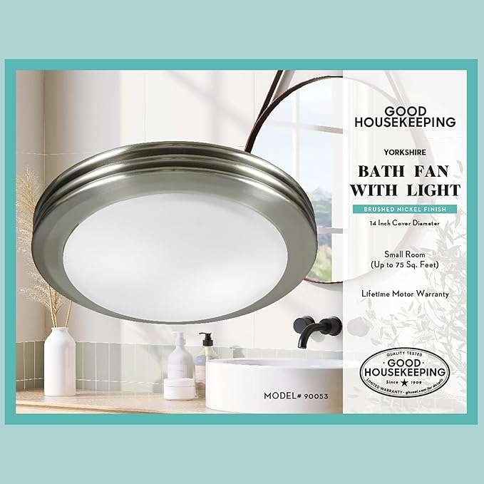 Good Housekeeping Yorkshire (90053) Decorative 80 CFM 2.5 Sones Bathroom Ventilation Exhaust Fan, Brushed Nickel