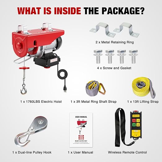 Nilight 1760LBS Electric Hoist 110V Electric Hoist Winch with Wireless Remote Control, Single/Double Slings 39FT Lifting Height Material Handling Tool for Garage Warehouses Factory Attic Ceiling Crane
