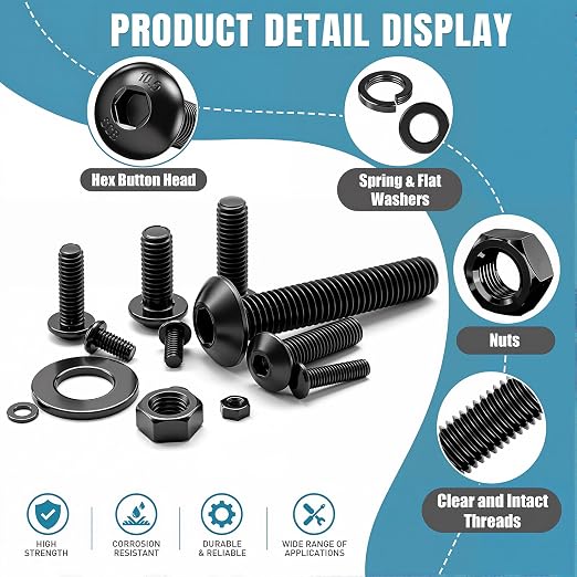 mxuteuk 3032PCS Machine Screws Assortment Kit,#6#8#10 M2 M3 M4 M5 SAE & Metric Screws Assortment Kits,10.9 Alloy Steel Hex Socket Button Head Bolts Nuts Washers Set Suitable for 3D Printer,DIY