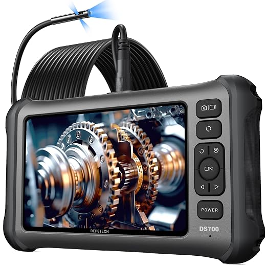 DEPSTECH DS650 210° Two-Way Articulating Borescope Tool, Industrial Endoscope Camera with Lights, 0.24in Slim Probe, DS700SE 7'' IPS Endoscope Camera with Lights, 1080P Triple-Lens Digital Borescope