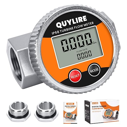 Waterproof 1 Inch Fuel Flow Meter with 3/4" NPT Adapter, 2-26 GPM Digital Inline Flowmeter for Hot/Cold Water, Diesel, Gasoline, Oil & Liquids, Supports Gallon, Liter, GPM, LPM, m³, QTS, PTS