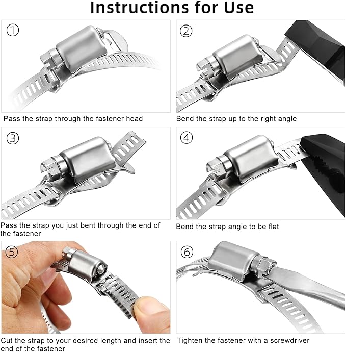 Hose Clamps, DIY 8.5 FT Metal Strap + 6 Fasteners, Hose Clamps Stainless Steel, Large Adjustable Hose Clamp Pipe Clamp for Pipe Automotive Mechanical Applications