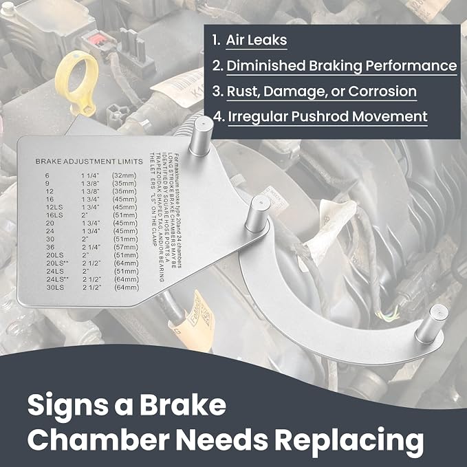 Brake Chamber Identification Tool, Type 6-36, 1 Pack | 304 Stainless Steel, Pre Trip Inspection, Measures Pushrod Stroke, Laser Etched Gauge, DOT Safety Compliance, Heavy Duty
