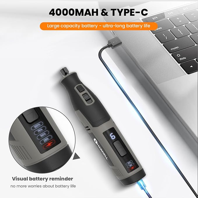 4V Cordless Rotary Tool Kit with 80Pcs, 4000mAh Long-lasting Battery, 6 Speeds 8000-28000RPM Rotary Tool with Digital Display for Cutting, Sanding, Polishing, Drilling, Engraving, DIY Crafts (Grey)