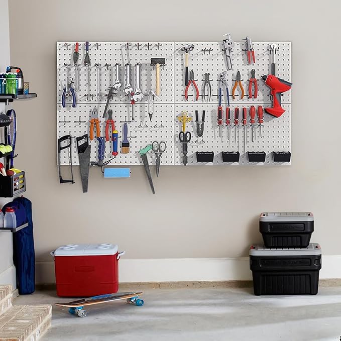 Pegboard Smith 48x24 inch Gray Metal Pegboard Kit for Wall Organization with Hooks, Pegboard Bins, and Utility Tools Storage Board, Efficient Tool Organizer Peg Board