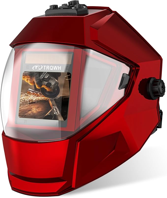 TRQWH Panoramic View Welding Helmet Auto Darkening Welding Hood True Color 4 Arc Sensor Welding Mask Large Viewing 3.94" x 3.15" Wide Shade 4/5-9/9-13 Weld Helmet for TIG MIG ARC Weld (Red)