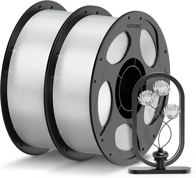 ANYCUBIC PETG Filament 1.75mm Bundle, 3D Printer Filament, Dimensional Accuracy +/- 0.02mm, Exceptional Toughness, Print with Most FDM 3D Printers, 1KG Reusable Spool, 2KG Clear