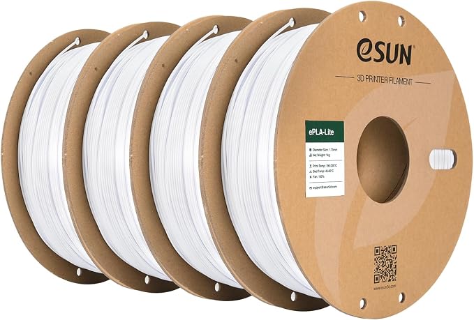 eSUN PLA Filament 1.75mm, High Toughness 3D Printer Filament Upgraded PLA Filament, Dimensional Accuracy +/- 0.03mm, 1KG per Spool, 4 Spools 3D Printing Filament for 3D Printers, Cold White