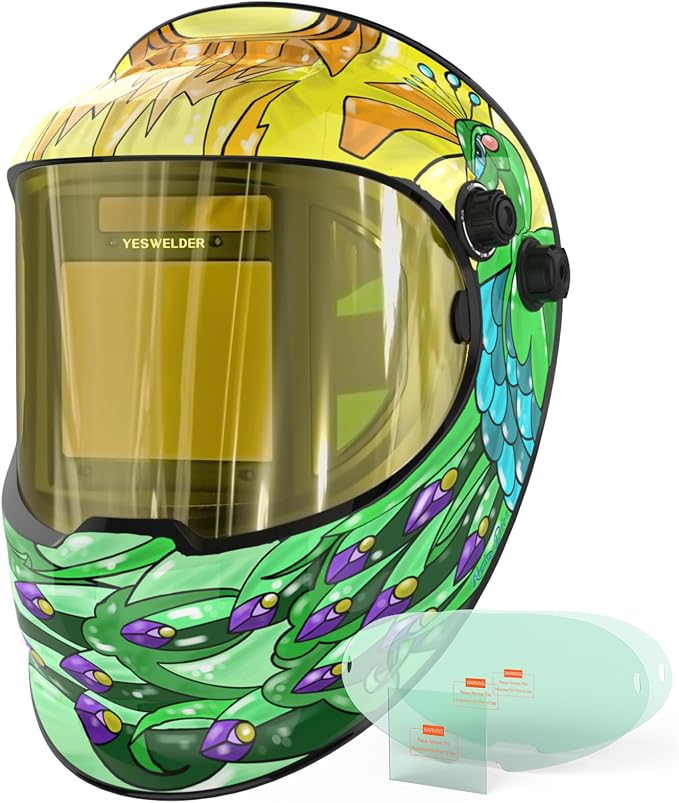 YESWELDER Auto Darkening Welding Helmet with SIDE VIEW, 180° Panoramic View, 1/1/1/1 True Color Solar Powered Welder Hood, Wide Shade 3/5-9/9-13 Welder Mask for TIG MIG ARC CUT and GRIND, LYG-Q800D