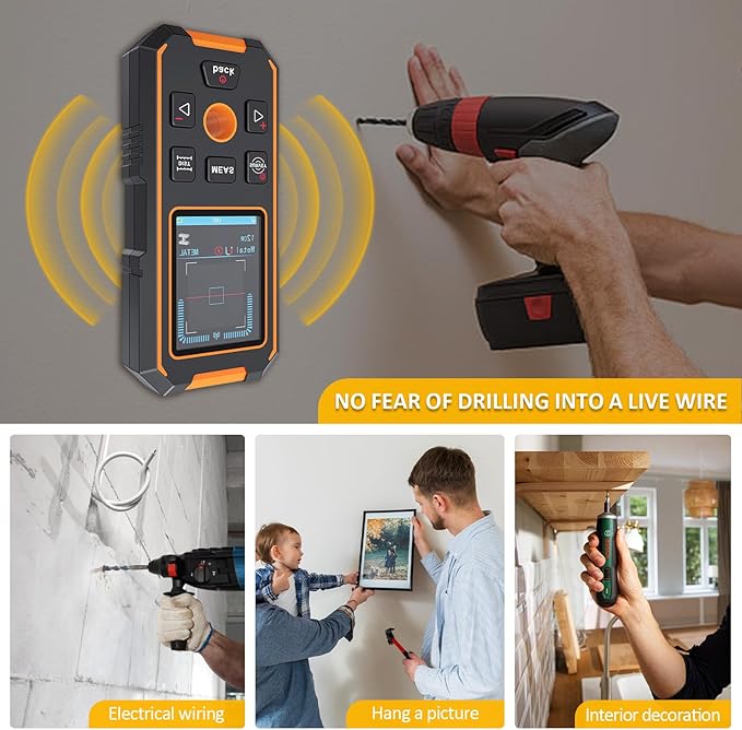 Stud Finder Wall Scanner with Built-in Distance Measurement, Metal, Wood and AC Wire Modes, Rechargeable Stud Detector Upgraded Smart Sensor Accurate Detection Audio Alarm