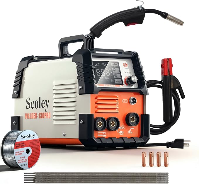 130A MIG Welder 110V, Flux Core Welder with Digital Display, 3-in-1 Gasless MIG/Lift TIG/Stick Welding Machine, IGBT Inverter Portable Mini Welder for Home DIY, with Gloves & Mask